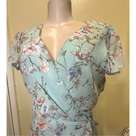 NWOT JULIA JORDAN Asymmetrical Puff Sleeve Maxi Dress Size 14 - Picture 6 of 9